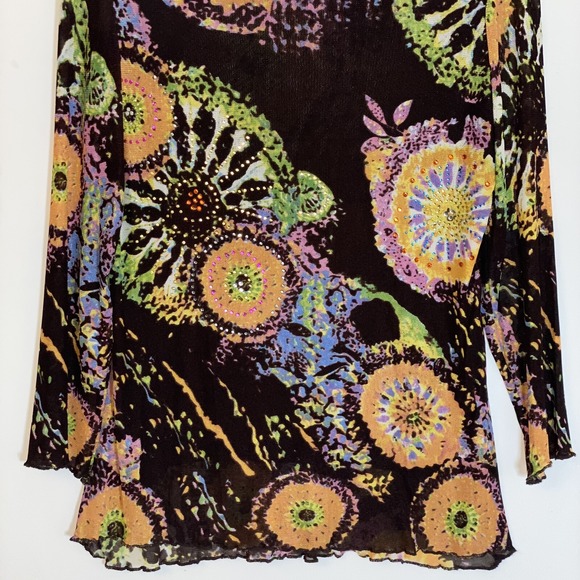 Azi Jeans Top Womens XL Brown Tie Dye 90s Y2K Mesh Beaded Sequin Sheer Grunge XL - Picture 3 of 14